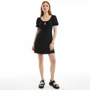 ASOS Black Puff Sleeve Smocked Mini Dress